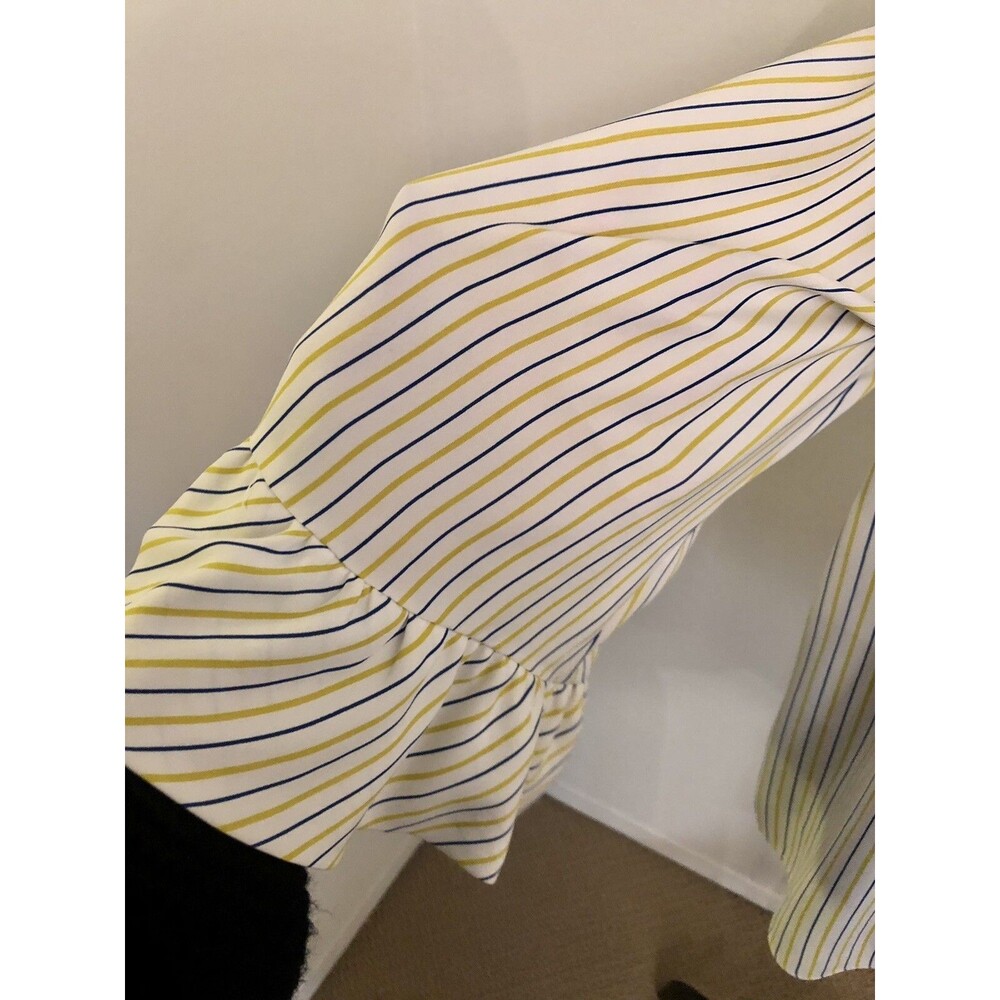 Carolina Belle Women's White Yellow Stripe Ruffle Sleeve Blouse Size M - Picture 4 of 8